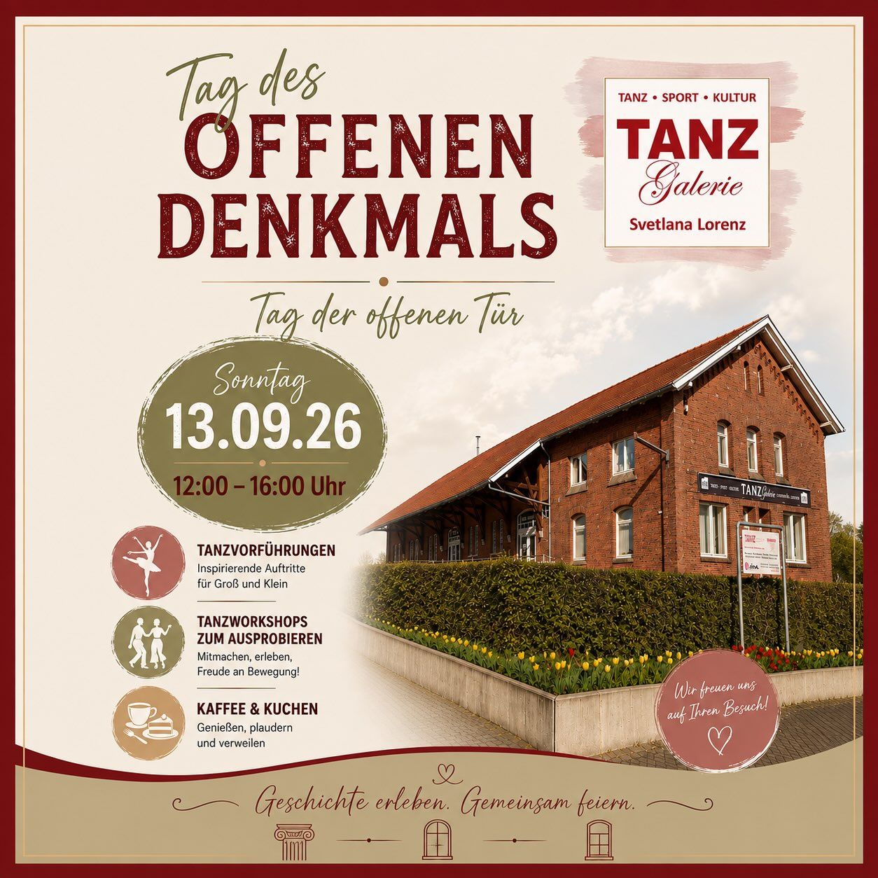 Plakat zum Tag des offenen Denkmals am 13. September 2026 in der Tanzgalerie